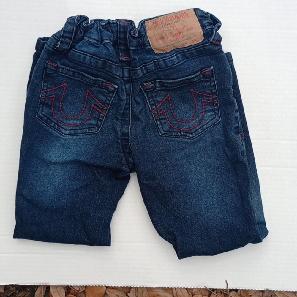 Size 5 True Religion Dark Blue Red Stitching Kids Streetwear Urban Jeans